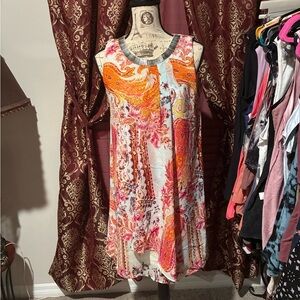 Sandra Darren Orange and Pink Paisley Mini Dress